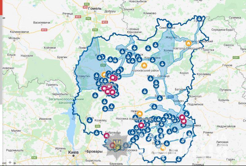 Поліція Чернігівщини запустила інтерактивну он-лайн карту відпрацювання населених пунктів області, які тимчасово були окуповані військами рф