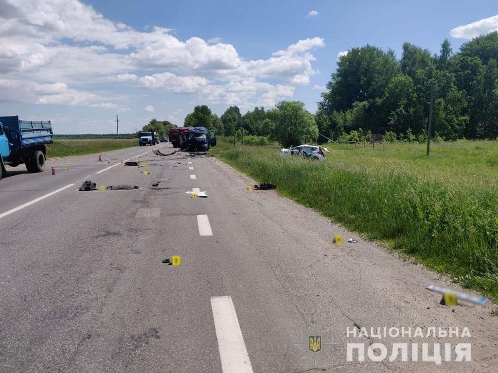 На Чернігівщині внаслідок зіткнення мікроавтобуса та легковика загинули двоє людей. ФОТО