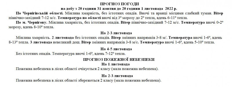 Морозний листопад: якою буде погода на Чернігівщині в найближчі дні