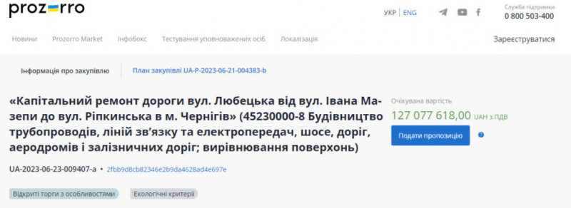 У Чернігові планують відремонтувати дорогу по вул. Любецька за 127 млн. грн.