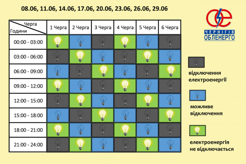 Енергетики Чернігівщини нагадали графік погодинних відключень на завтра