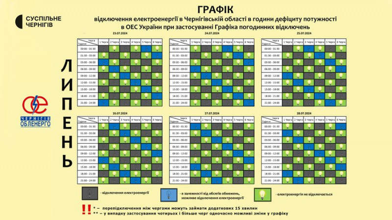 На Чернігівщині повертаються до погодинних відключень електроенергії "три через три": який графік на тиждень