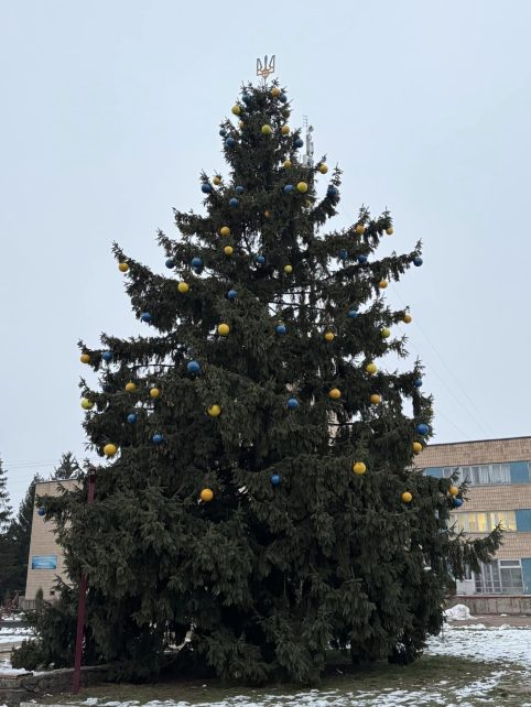 Жовто-блакитні кульки та тризуб на верхівці: в Городні прикрашають ялинку Незламності (Фото)