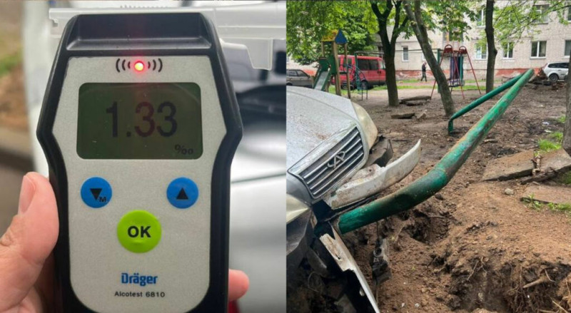 У Чернігові у дворі будинку п’яний керманич скоїв наїзд на металеву огорожу (Фото)