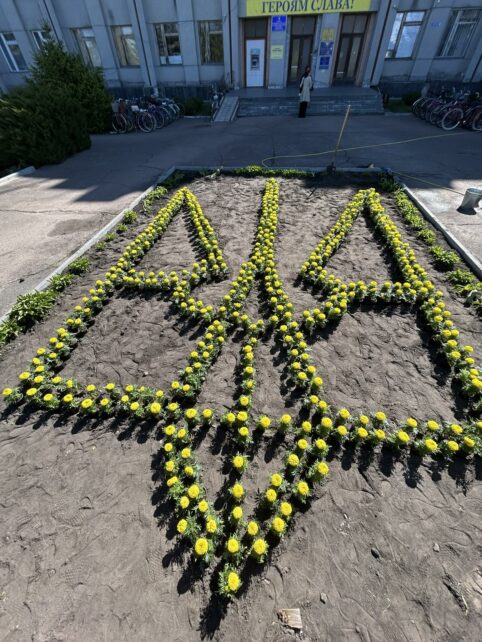 У селищі на Чернігівщині з’явилася оригінальна клумба (Фото)