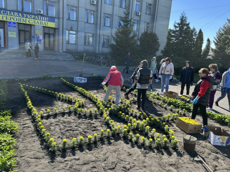 У селищі на Чернігівщині з’явилася оригінальна клумба (Фото)