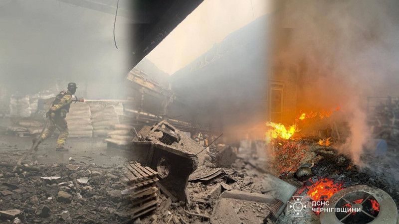 Російські війська вдарили по одному з підприємств Чернігівщини: виникла пожежа на площі 6 800 м2