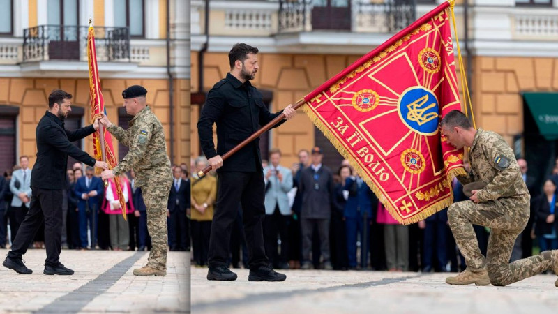 Президент Володимир Зеленський вручив бойові прапори двом полкам з Чернігівщини