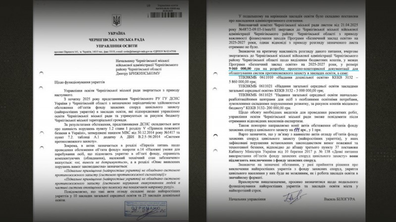 У Чернігові ліцеї, гімназії та дитячі садки отримали акти ДСНС щодо порушень в укриттях: чи є загроза закриття закладів