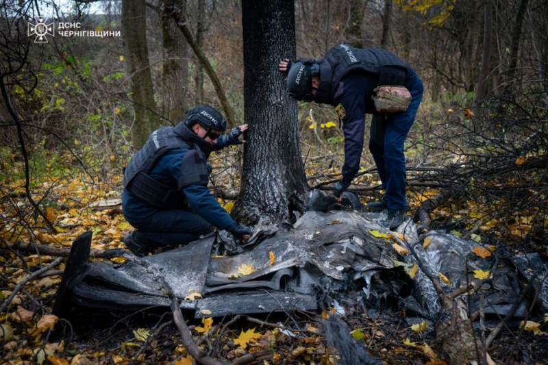 На Чернігівщині поблизу житлових будинків впали ворожі безпілотники і не здетонували (Фото)