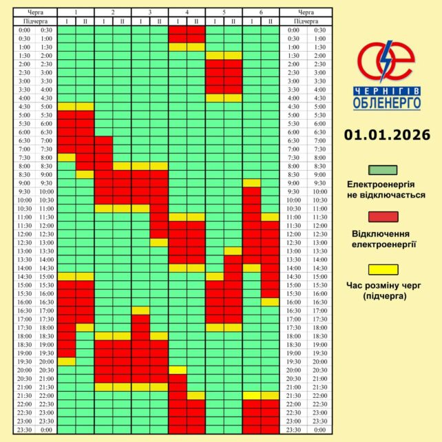 1 січня на Чернігівщині усю добу діятимуть графіки обмеження світла