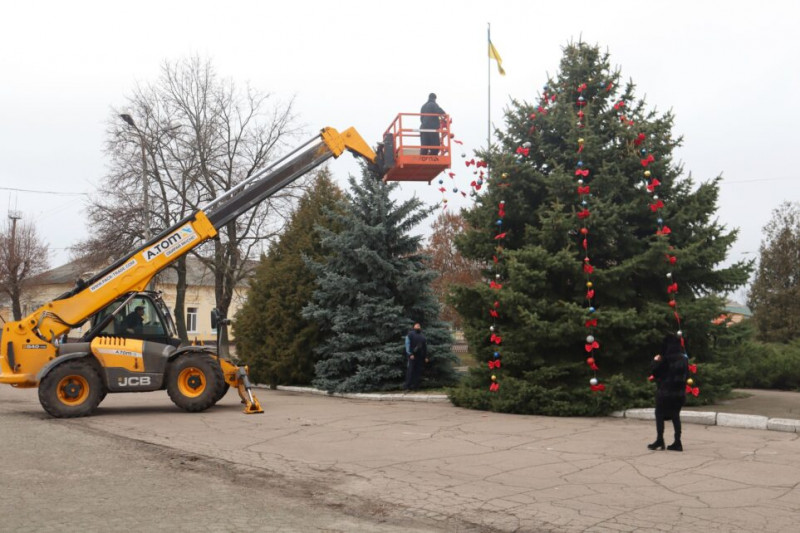 У центрі Борзни до свят прикрасили живу ялинку